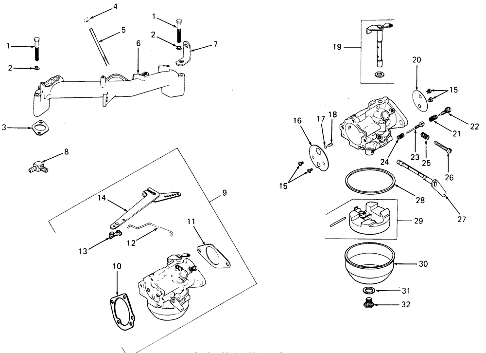 Carburetor Diagram and Parts List for 1860 800000-821059-140661100-141661100 Cub Cadet Lawn Tractor